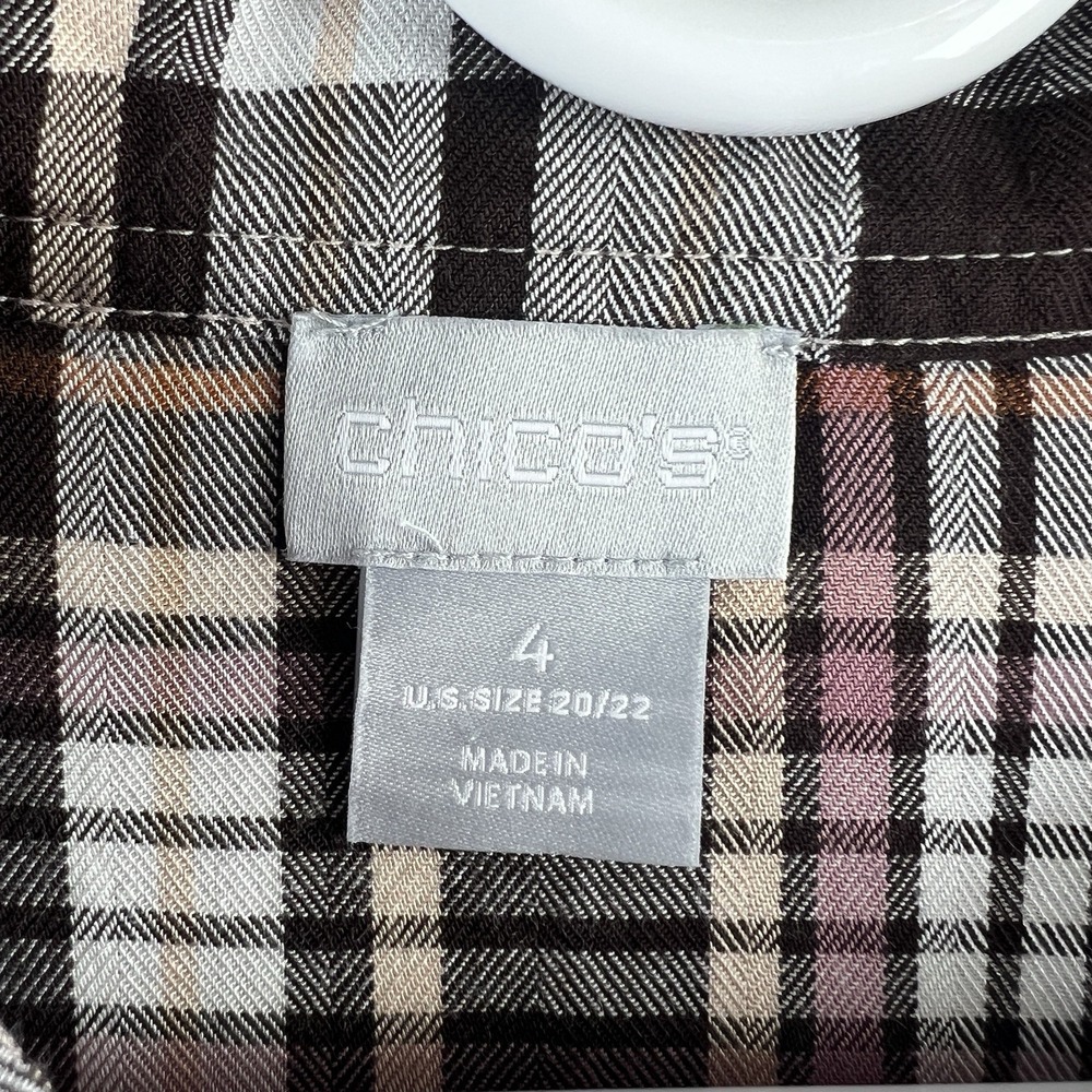 Chicos Womens Shirt Long‎ Sleeve Button Up Ruffle Plaid Academia Preppy 4 XXL - Picture 7 of 8